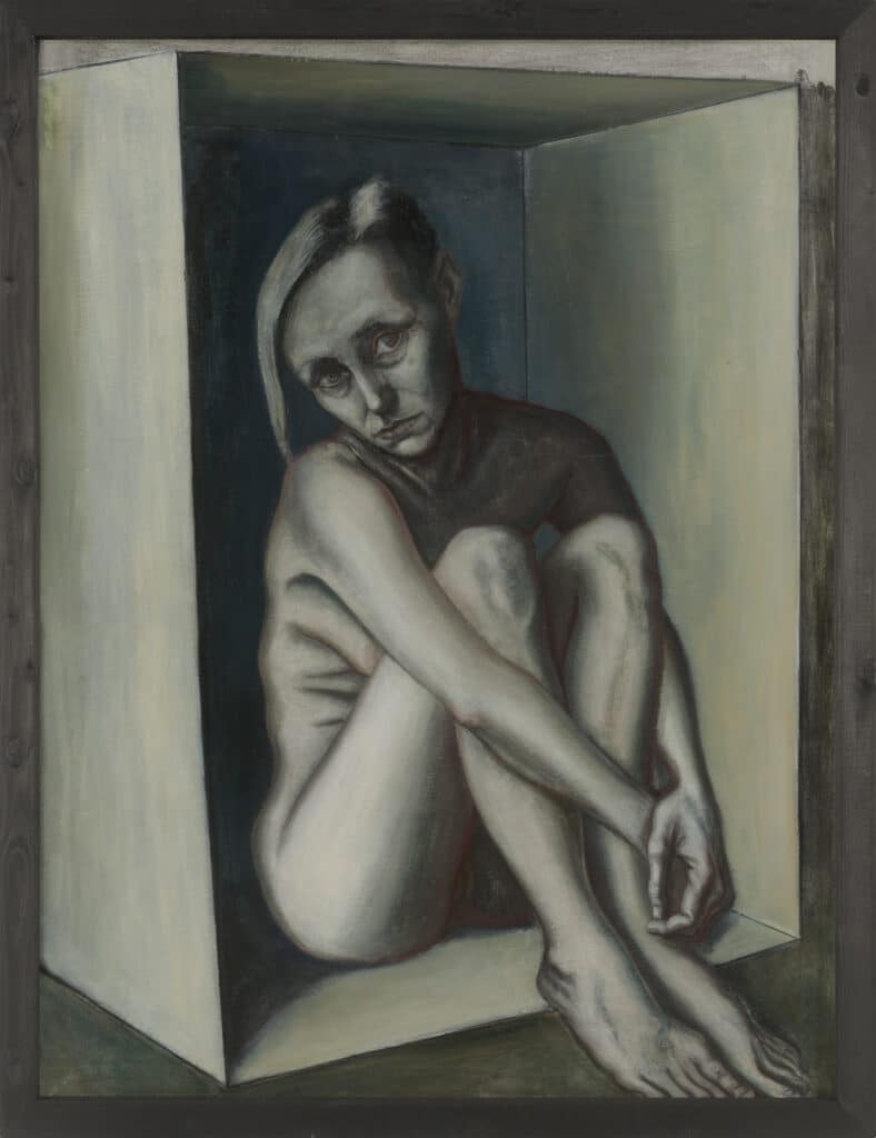 Selbst in der Kiste, 1992, 100 x 80, Eitempera, Öl auf Leinwand, Wvz 094